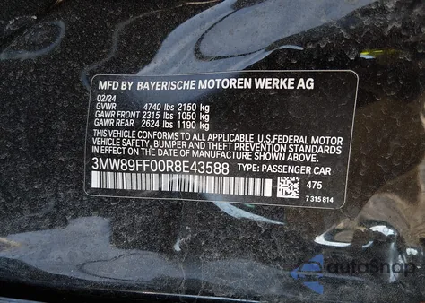 2024 BMW 330I xDrive z USA, uszkodzony, nr VIN 3MW89FF00R8E43588